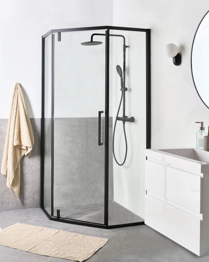 Cabina doccia in vetro temperato nero telaio in alluminio 90 x 90 x 190 cm porta trasparente a battente