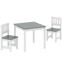 Set Tavolo e Sedie per Bambini da 3-8 Anni 3 pz in Legno con Bordi Arrotondati, Grigio e Bianco
