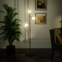 Lampada da Terra in Metallo ad Albero con 3 Paralumi in Vetro, Ø36x162 cm, Nero e Grigio