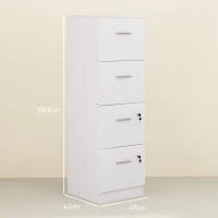Armadio per Ufficio a 4 Cassetti con 2 Serrature e Barra Portadocumenti, in Legno, 40x42x130.8 cm, Bianco