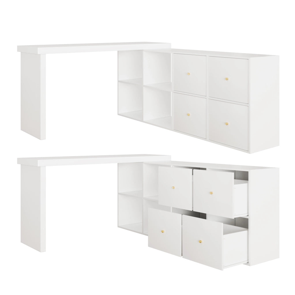 Scrivania girevole in MDF bianco con 8 vani