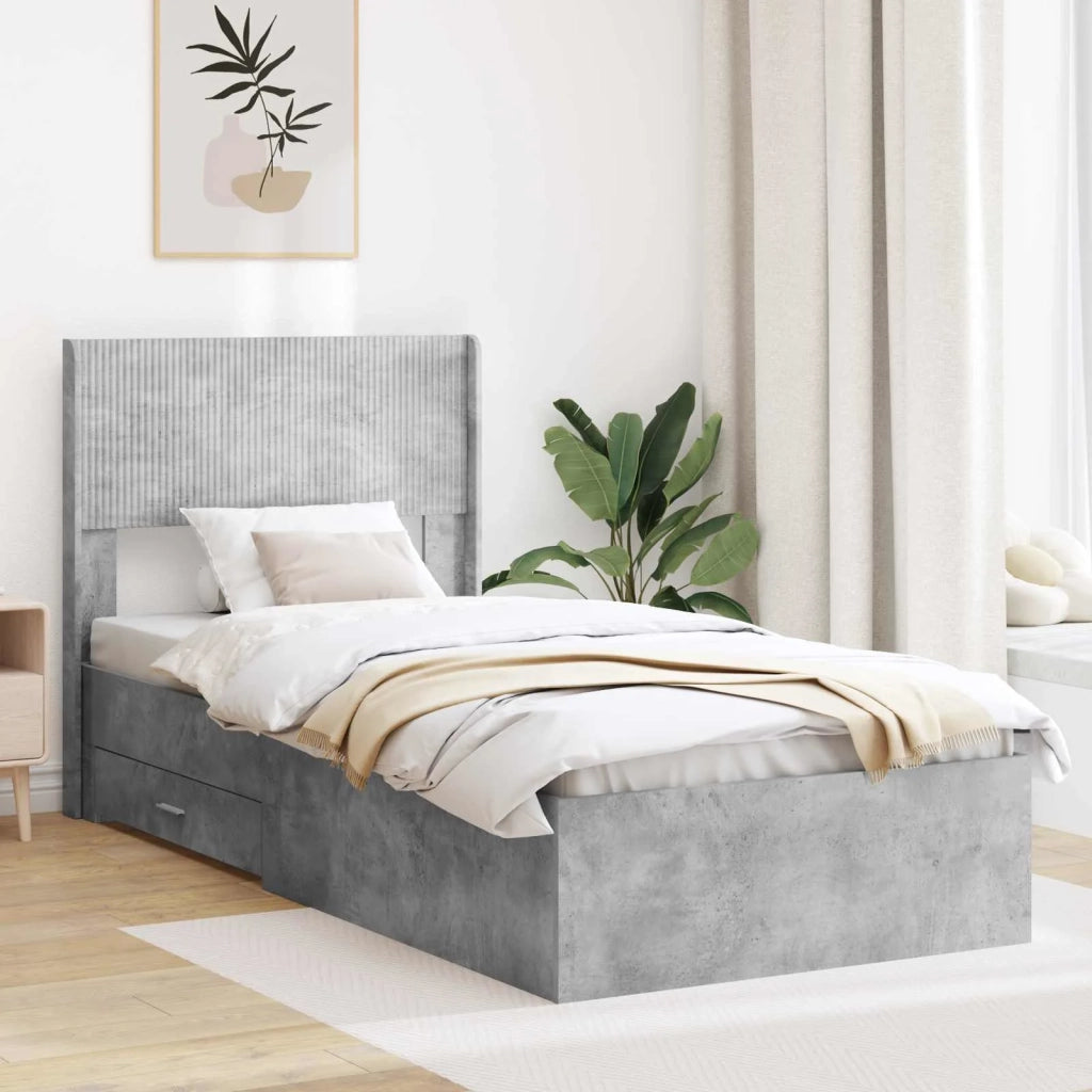Struttura del letto con stoccaggio e testata Grigio Cemento