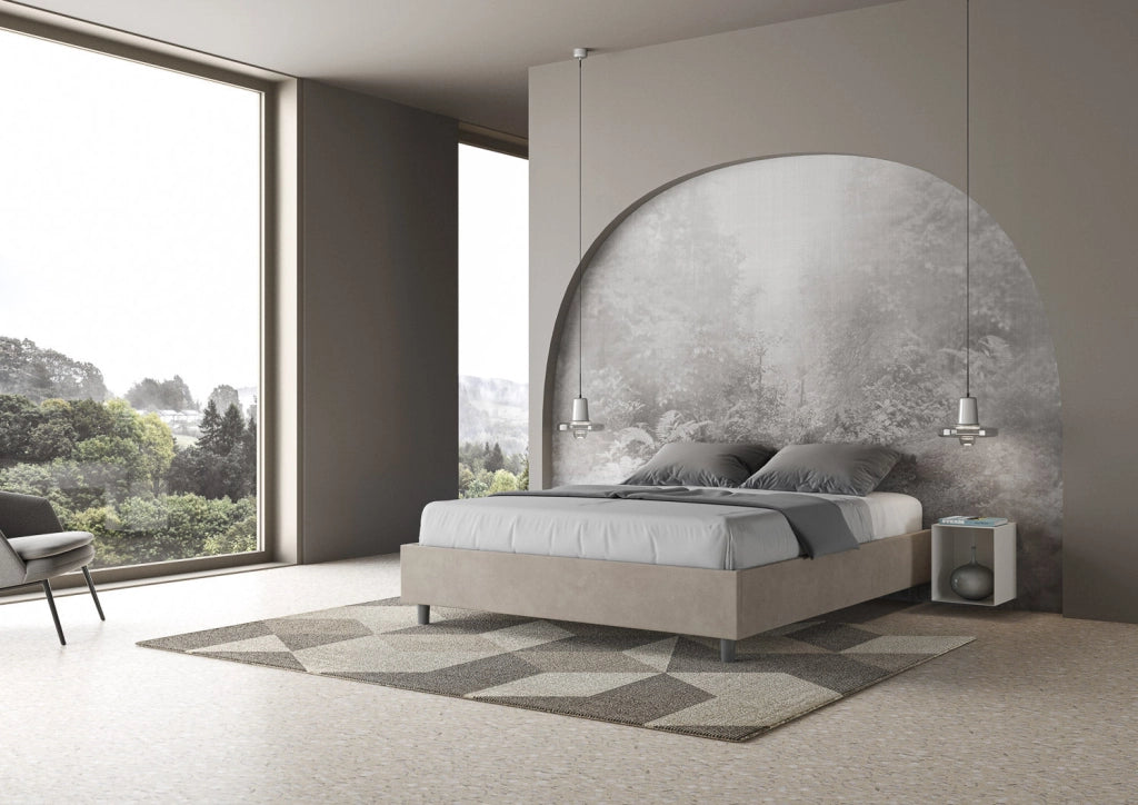 Letto Matrimoniale Sommier 160x210 cm con Rete e Contenitore Azelia Sabbia
