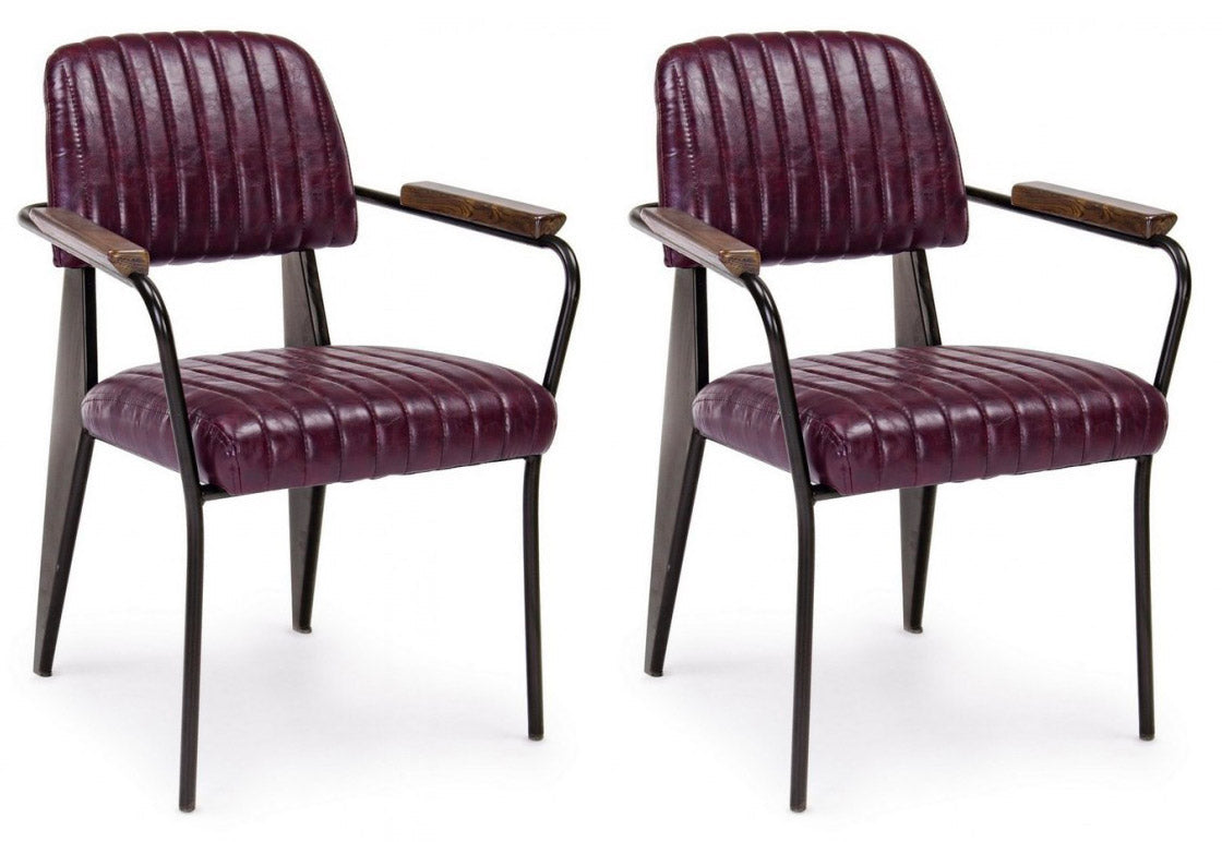 Set 2 Sedie Imbottite 60x63x81 cm Nelly in Ecopelle Bordeaux Vintage