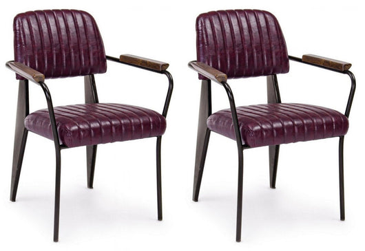 Set 2 Sedie Imbottite 60x63x81 cm Nelly in Ecopelle Bordeaux Vintage