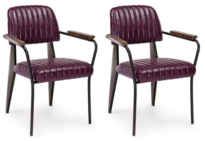 Set 2 Sedie Imbottite 60x63x81 cm Nelly in Ecopelle Bordeaux Vintage