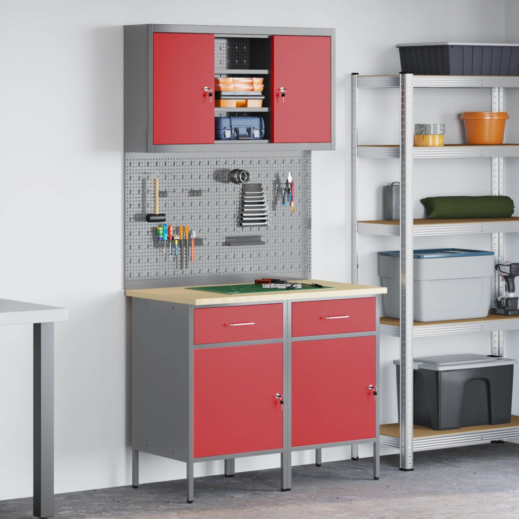 Set di 6 banchi da lavoro in acciaio rosso