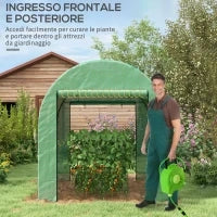 Serra a Tunnel per Orto 1.8x1.8x2 m in Acciaio e PE Anti UV con Porte Avvolgibili e Finestre, Verde