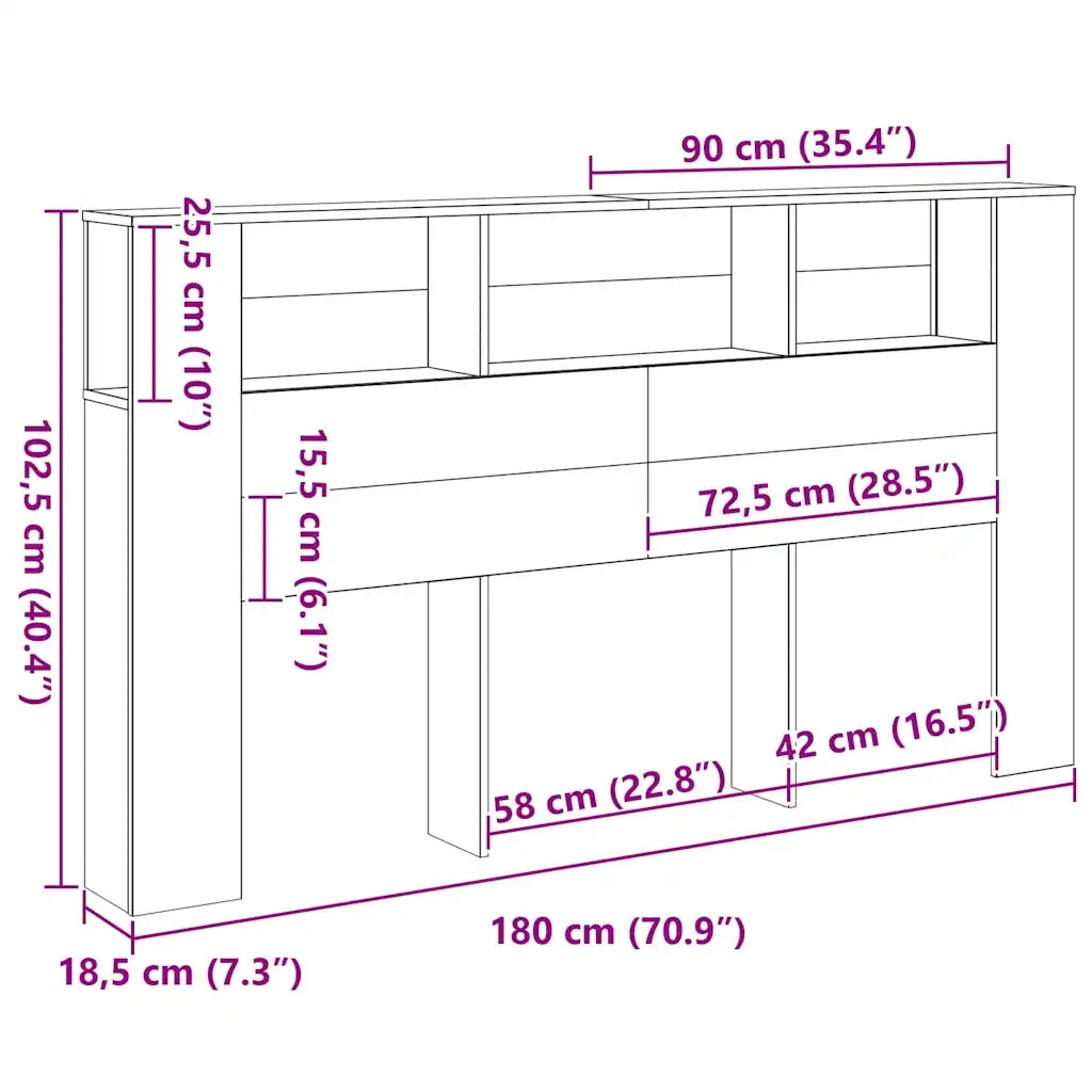 Testata del letto Rovere Nero 180 x 18,5 x 102,5 cm 862089