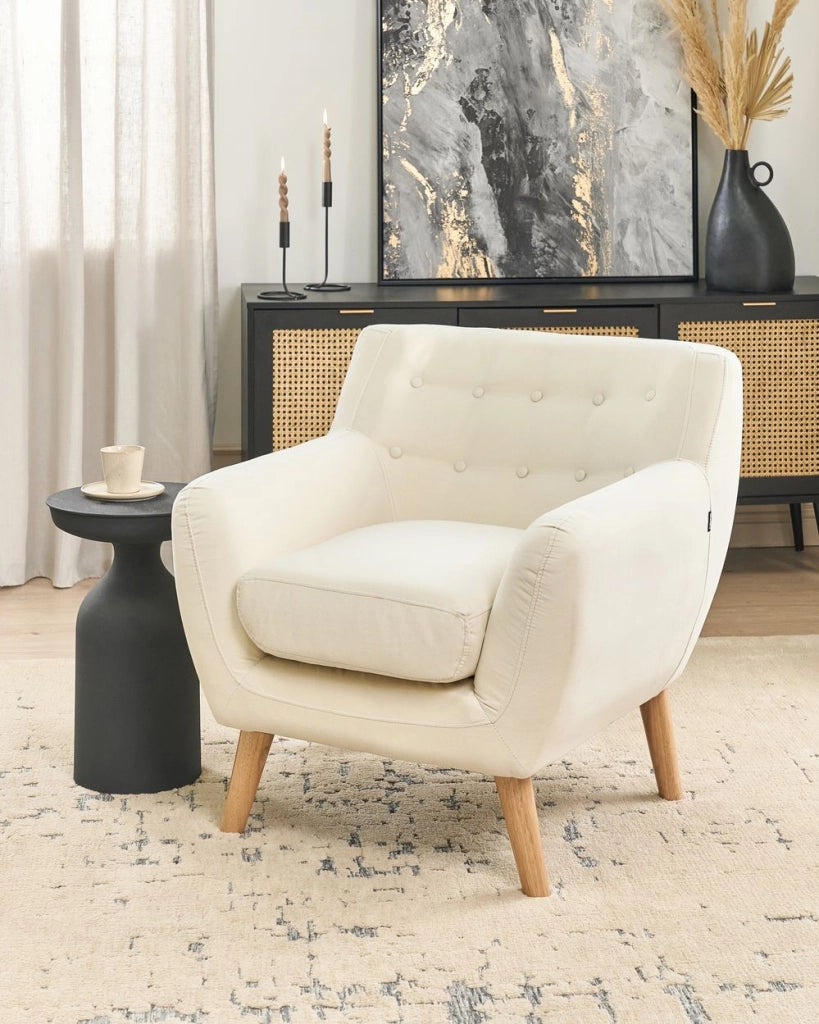 Poltrona da salotto in tessuto imbottito beige chiaro Schienale imbottito per soggiorno