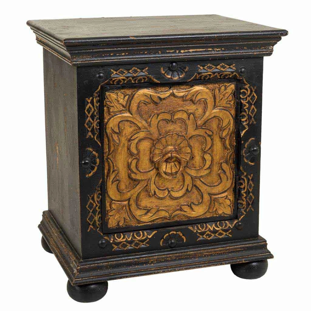 Comodino in legno intagliato nero 50x40x59