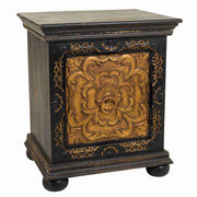 Comodino in legno intagliato nero 50x40x59