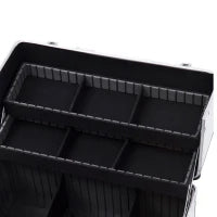 Valigetta Porta Trucchi a 3 Livelli con 2 Serrature, in Alluminio, MDF ed EVA, 36.5x24x29 cm, Argento