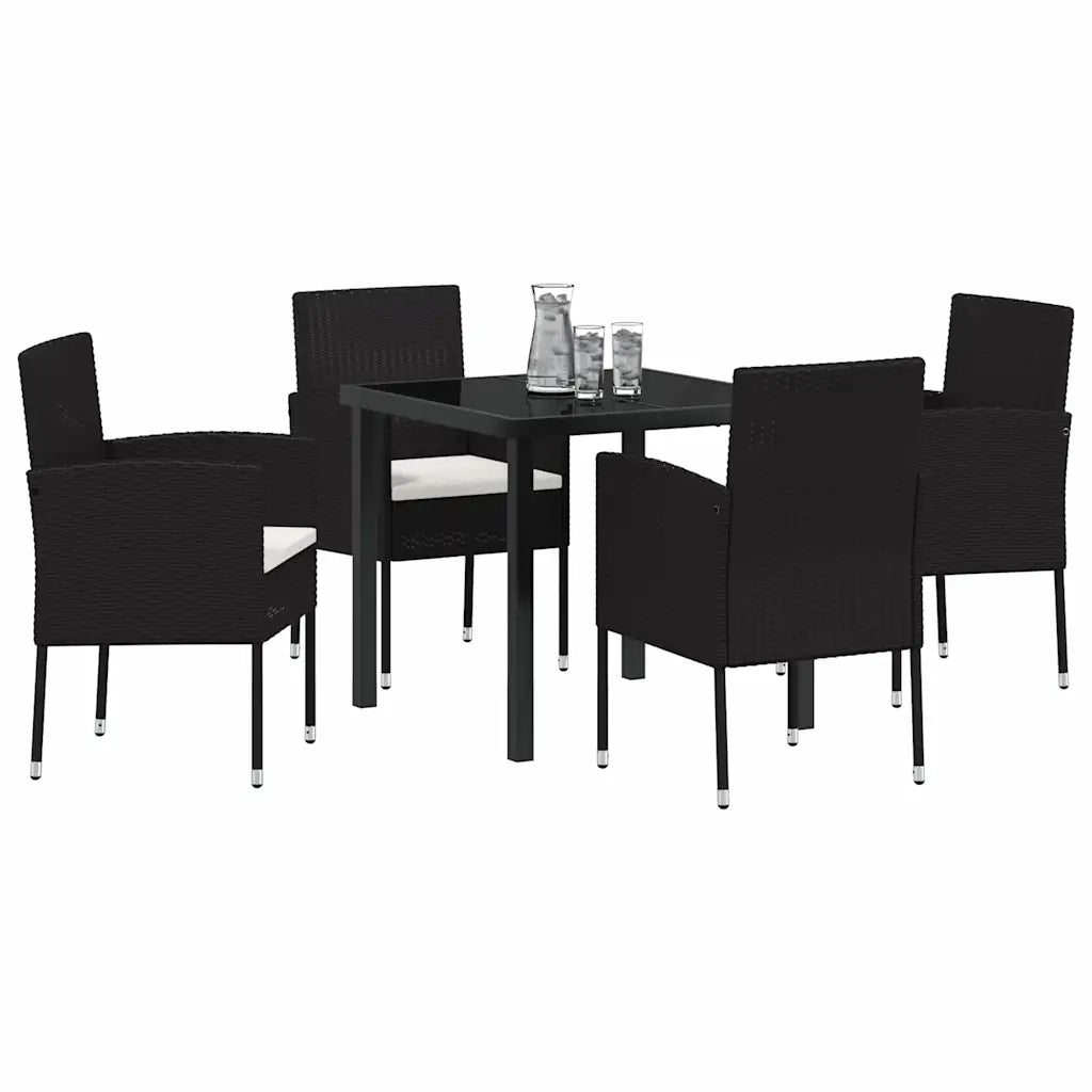 Set da Pranzo per Giardino con cuscino 5 pcs Nero polyrattan