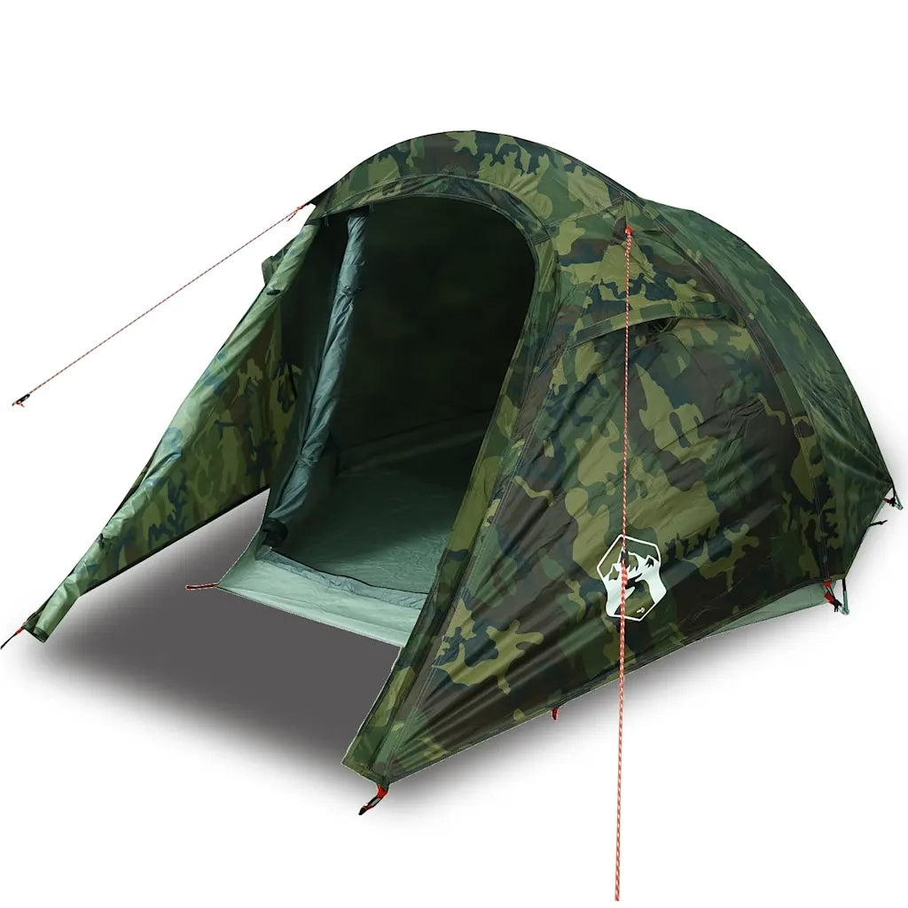 Tenda da Campeggio a Tunnel per 3 Persone-Tenda per Escursionismo Mimetico Impermeabile