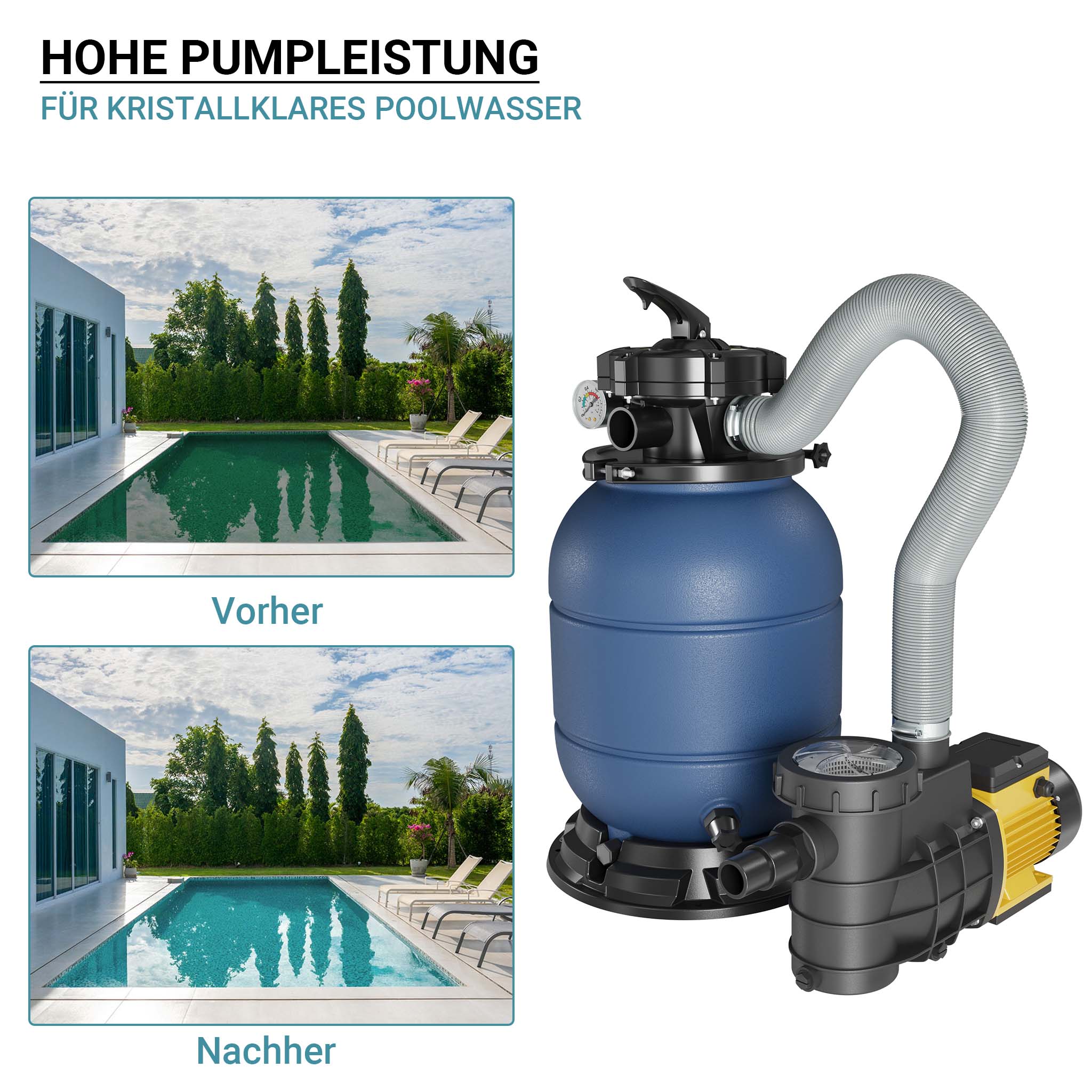 Filtro a sabbia con pompa autoadescante e valvola a 5 posizioni HZS-200, 220W, filtraggio acqua piscina