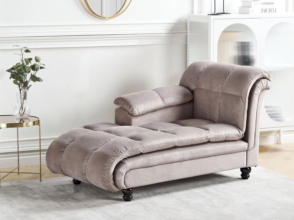 Chaise longue Taupe Rivestimento in Poliestere Destra Imbottitura Biscuit Gambe Nere Design Moderno