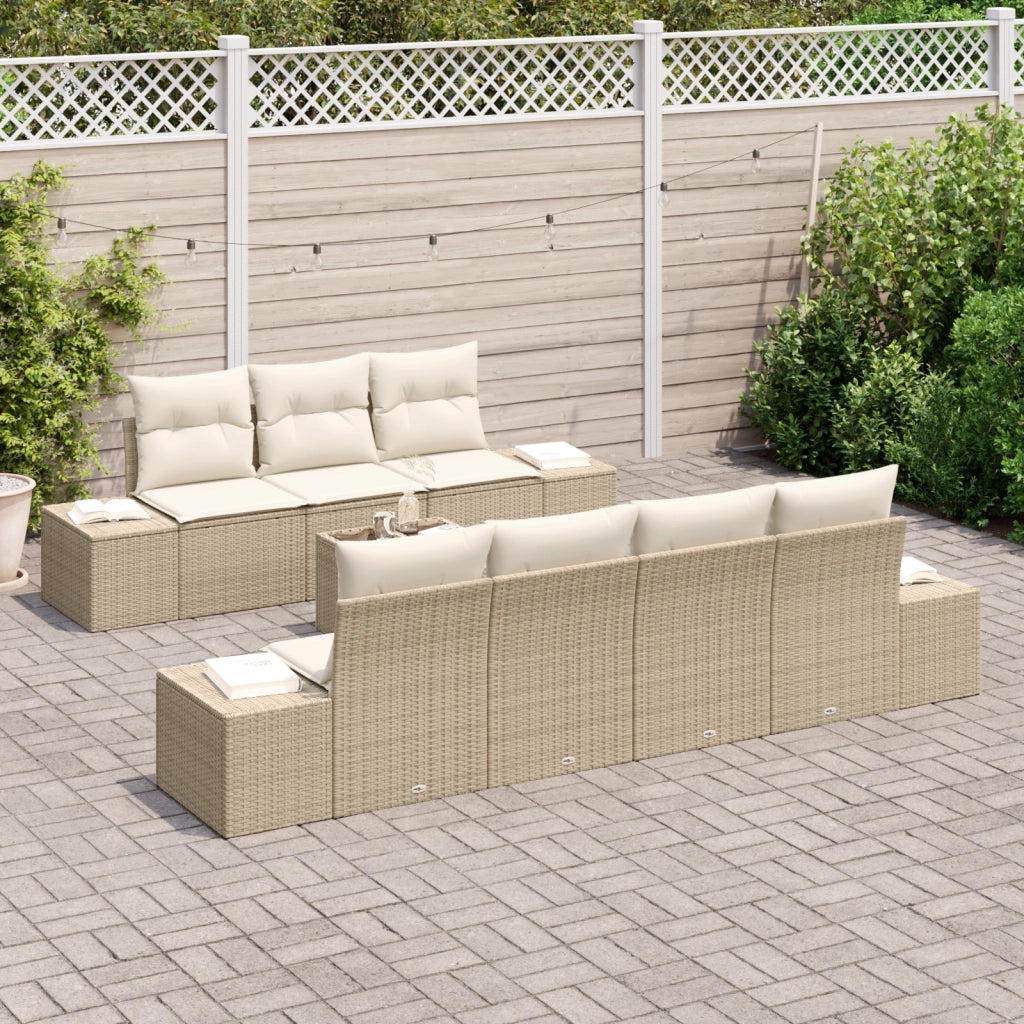 Set Divano da Giardino 8 Pezzi con Cuscini Beige Polyrattan