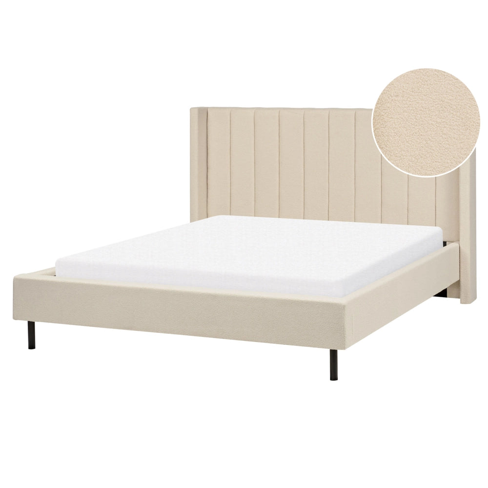 Letto matrimoniale con doghe 160 x 200 cm tessuto bouclè di colore beige stile glam moderno