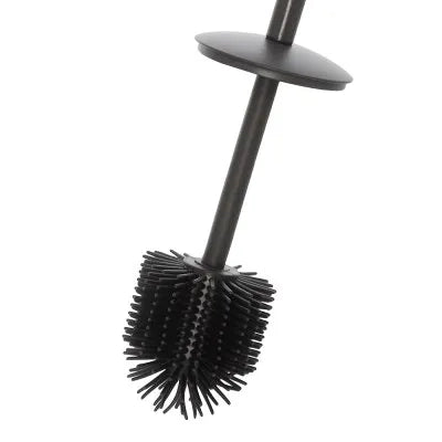 Portascopino grigio opaco con setole nere in silicone e secchio interno