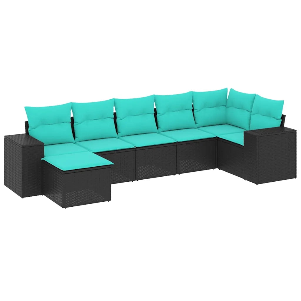 Set Divani da Giardino 7 pz con Cuscini Nero in Polyrattan 3222876
