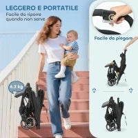 Passeggino per Bambini 0-3 Anni Pieghevole e Leggero con Schienale Regolabile, Capottina, Cestino, Grigio Scuro
