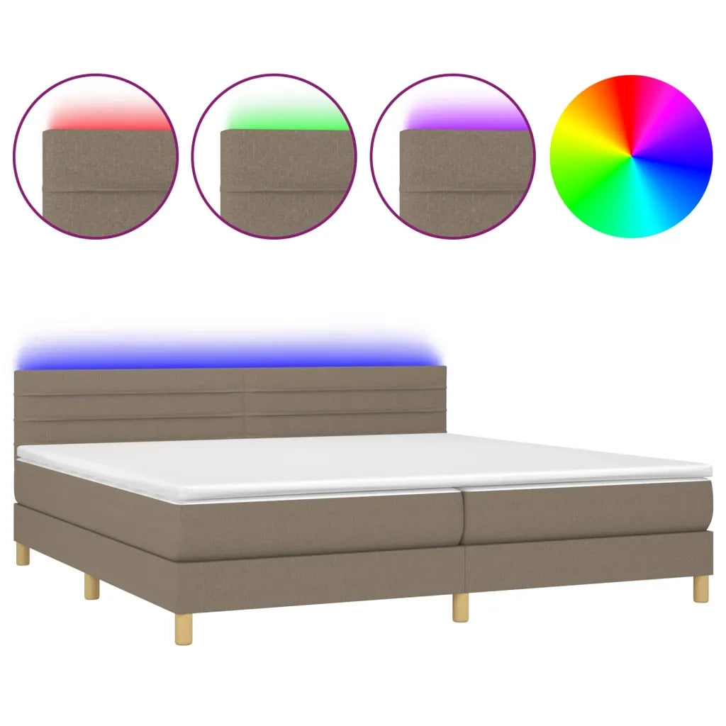 Letto a Molle Materasso e LED tortora 200x200cm in Tessuto cod mxl 64656