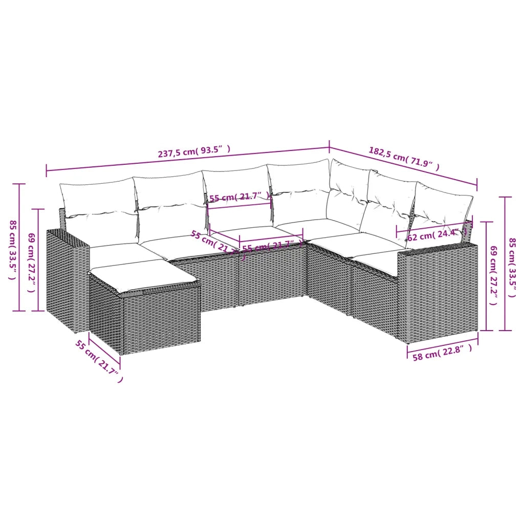 Set Divani da Giardino con Cuscini 7pz Nero Polyrattan 3251633