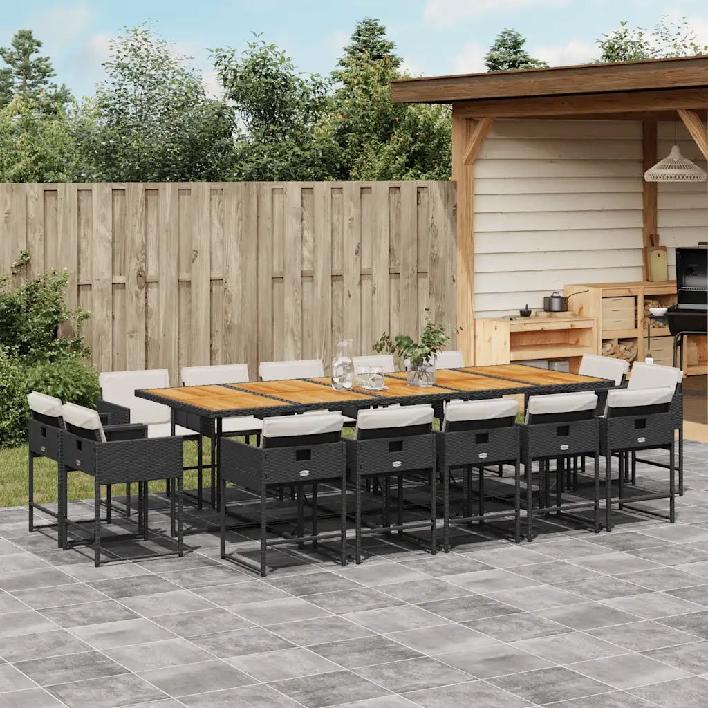 Set da Pranzo da Giardino 15 pz con Cuscini Nero in Polyrattan 3211419