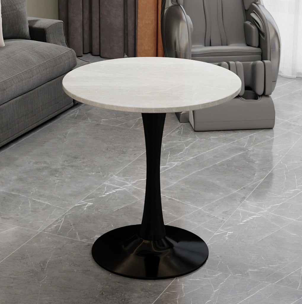 Tavolino rotondo in marmo artificiale nero e bianco 77;5x77;5x15;5 cm; design moderno