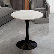 Tavolino rotondo in marmo artificiale nero e bianco 77;5x77;5x15;5 cm; design moderno