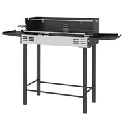 Barbecue a Carbone a 3 Livelli con Mensole Pieghevoli e Girarrosto 118x32x90 cm in Acciaio Inox Nero
