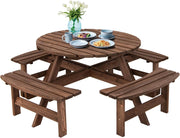 Tavolo da Picnic per 8 Persone con Foro per Ombrellone, Tavolo con Panche in Legno di Abete, Set da Giardino Esterno per Bar, Agriturismo, Sagra, Patio, Balcone, φ179 x 70 cm (Marrone Scuro)