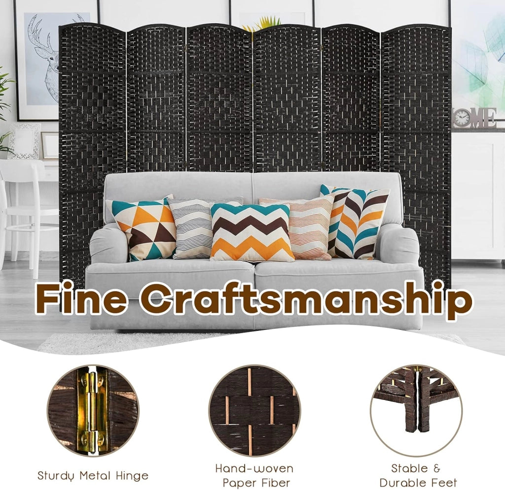 Paravento a 6 Pannelli, Separatore di Ambienti Pieghevole con Struttura in Legno Massello, Schermo di Privacy Decorativo per Casa, Ristorante, Ufficio, 270,5 x 1,5 x 180 cm (Nero)