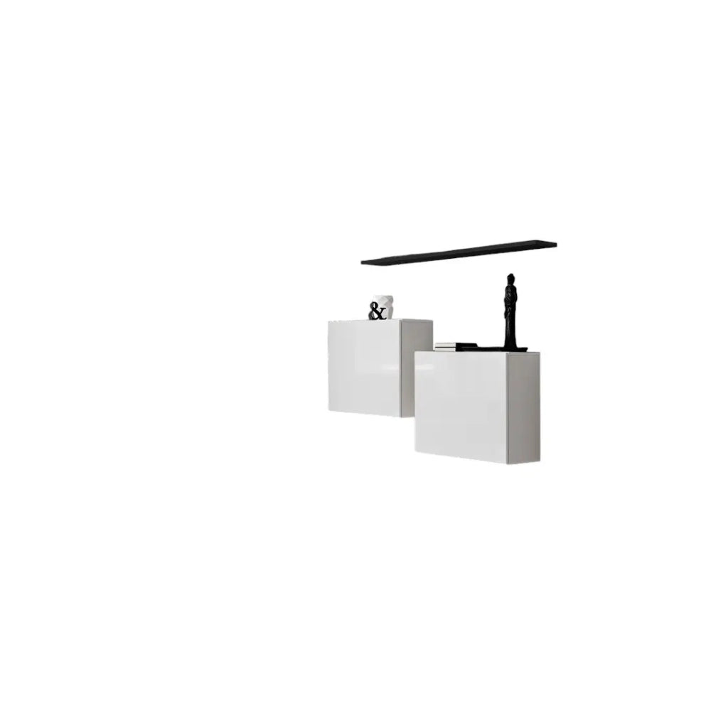 Set di mobili da salotto SWITCH SBI design, colore bianco lucido e scaffale nero.
