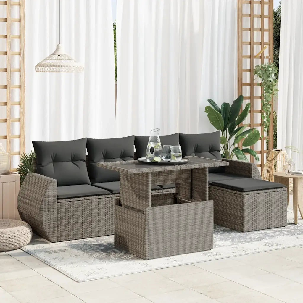 Set Divano da Giardino 6 pz con Cuscini Grigio in Polyrattan 3326621