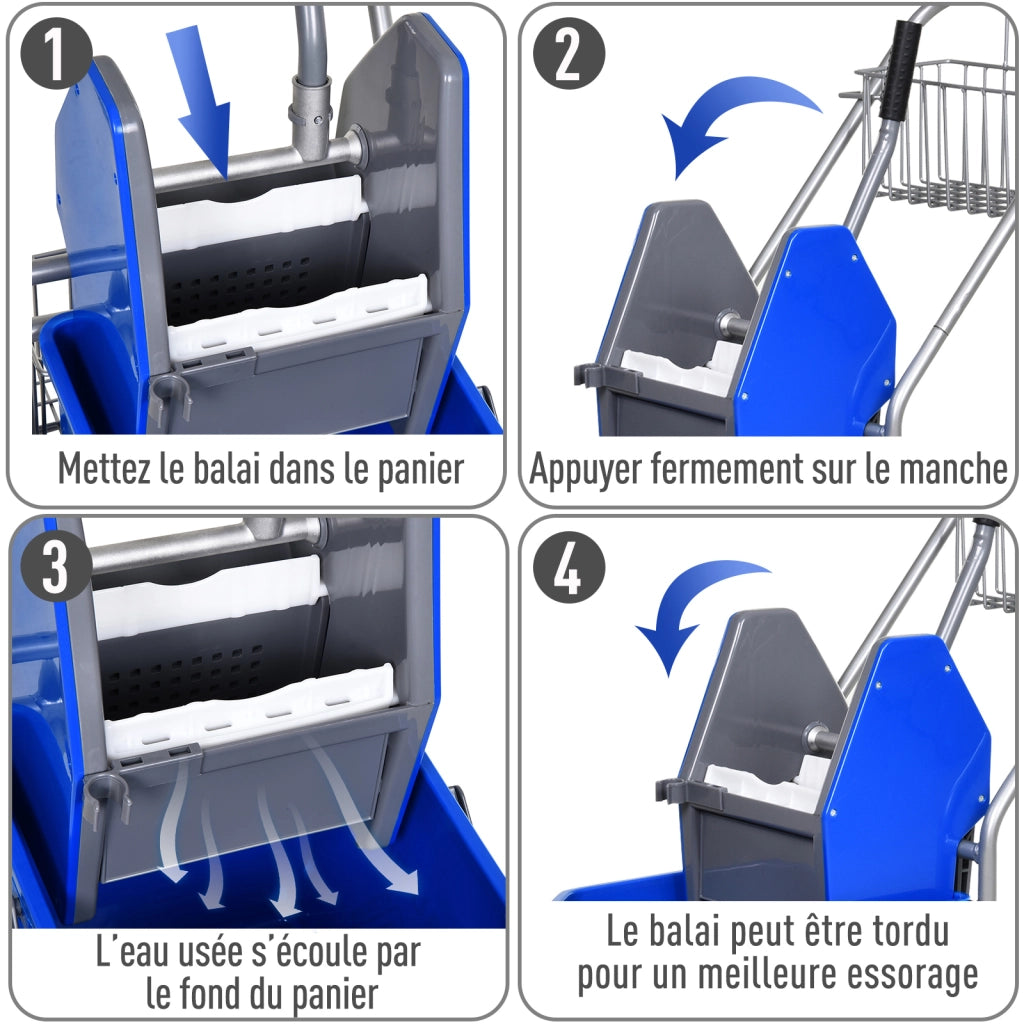 Carrello Pulizie Professionale con Pressa e Secchio 26L ¨C Xylo ¨C Blu 73x45x95cm