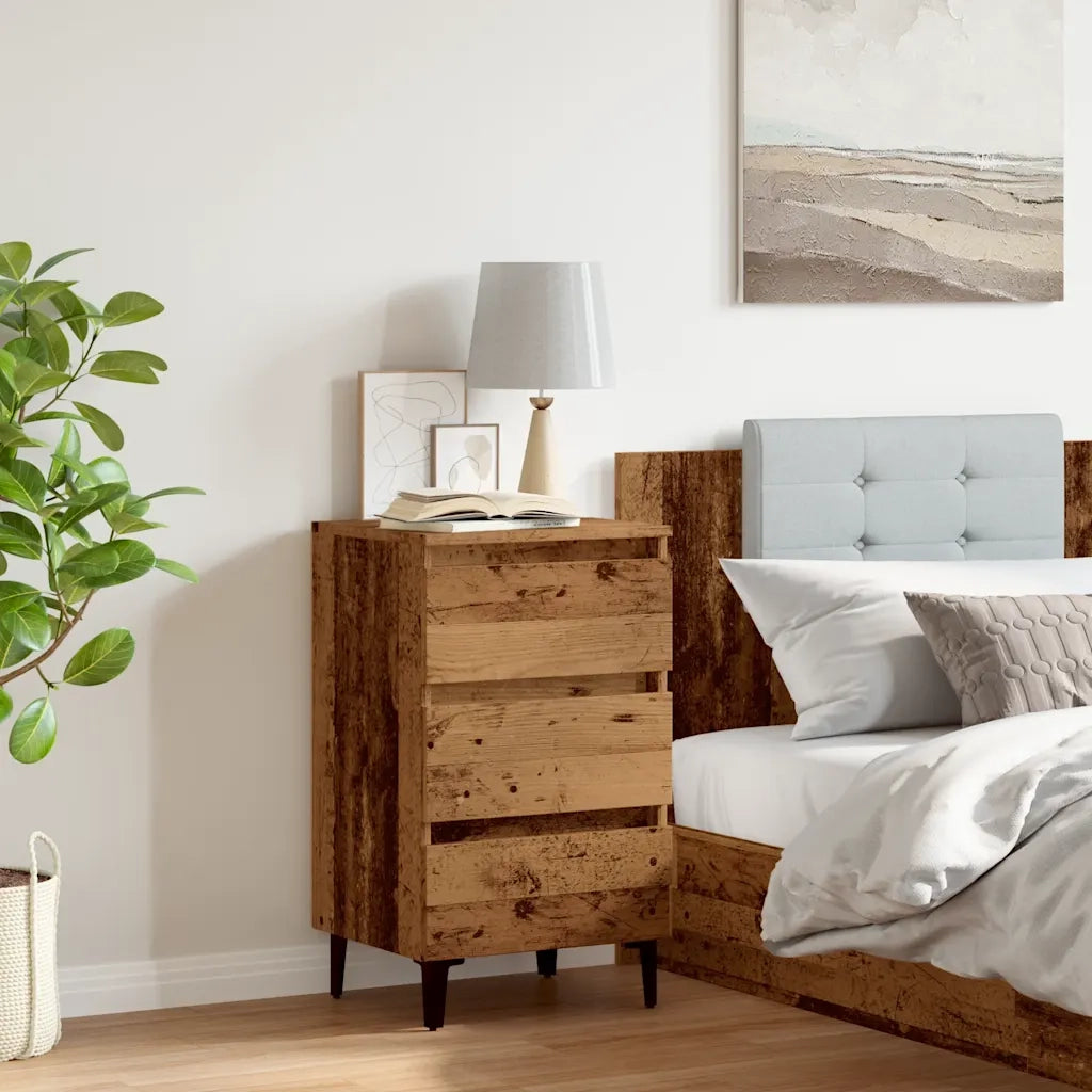 Comodino | Armadio da Notte | Mobiletto da notte con Gambe in Metallo Legno Antico 40x35x69 cm