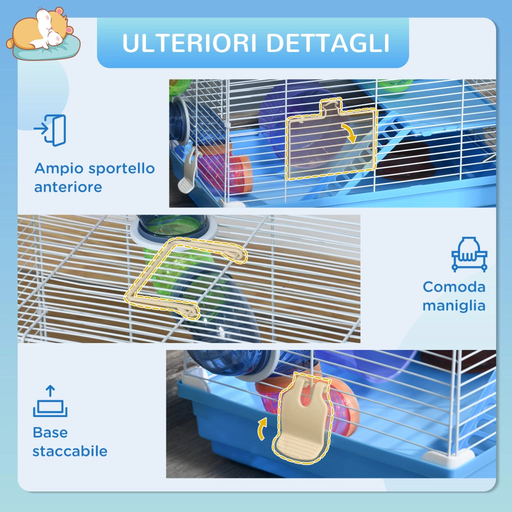 Gabbia per Criceti a 2 Livelli con Vassoio, Ruota e Serbatoio ¨C Zephmum ¨C 46x30x37 cm