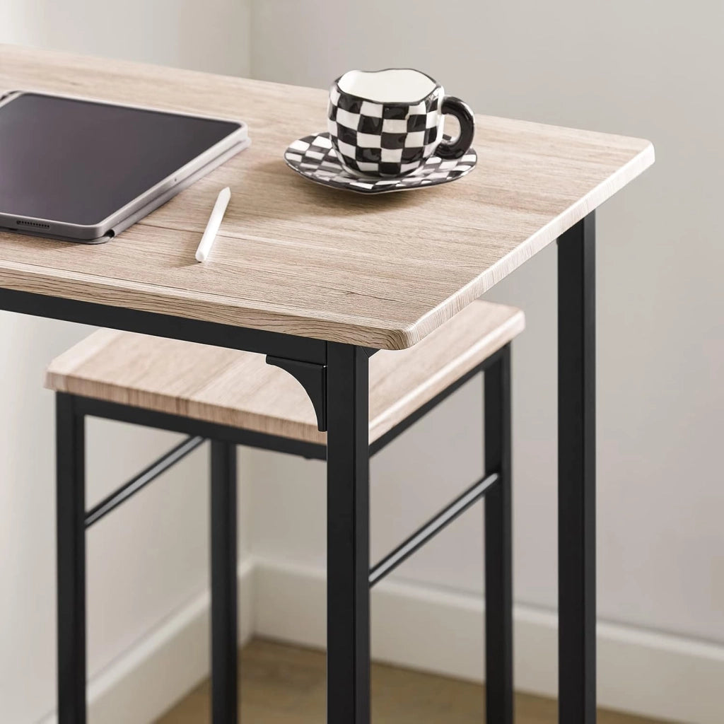 Set Tavolo da Bar Alto con 2 Sgabelli - Tavolo Salvaspazio per Cucina Piccola e Balcone, Stile Industriale Moderno - Tavolino Alto da Esterno per Giardino o Terrazzo OGT10-N