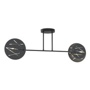 Plafoniera 2 Luci Plutone In Acciaio Nero A Bracci E Diffusori A Cerchio