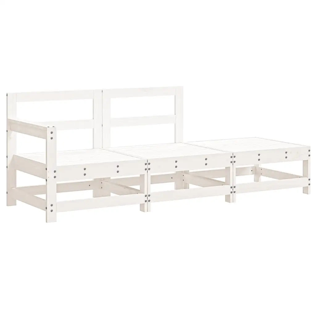 Salotto da Giardino-Set Divani da Giardino 3pz con Cuscini in Legno Massello Bianco