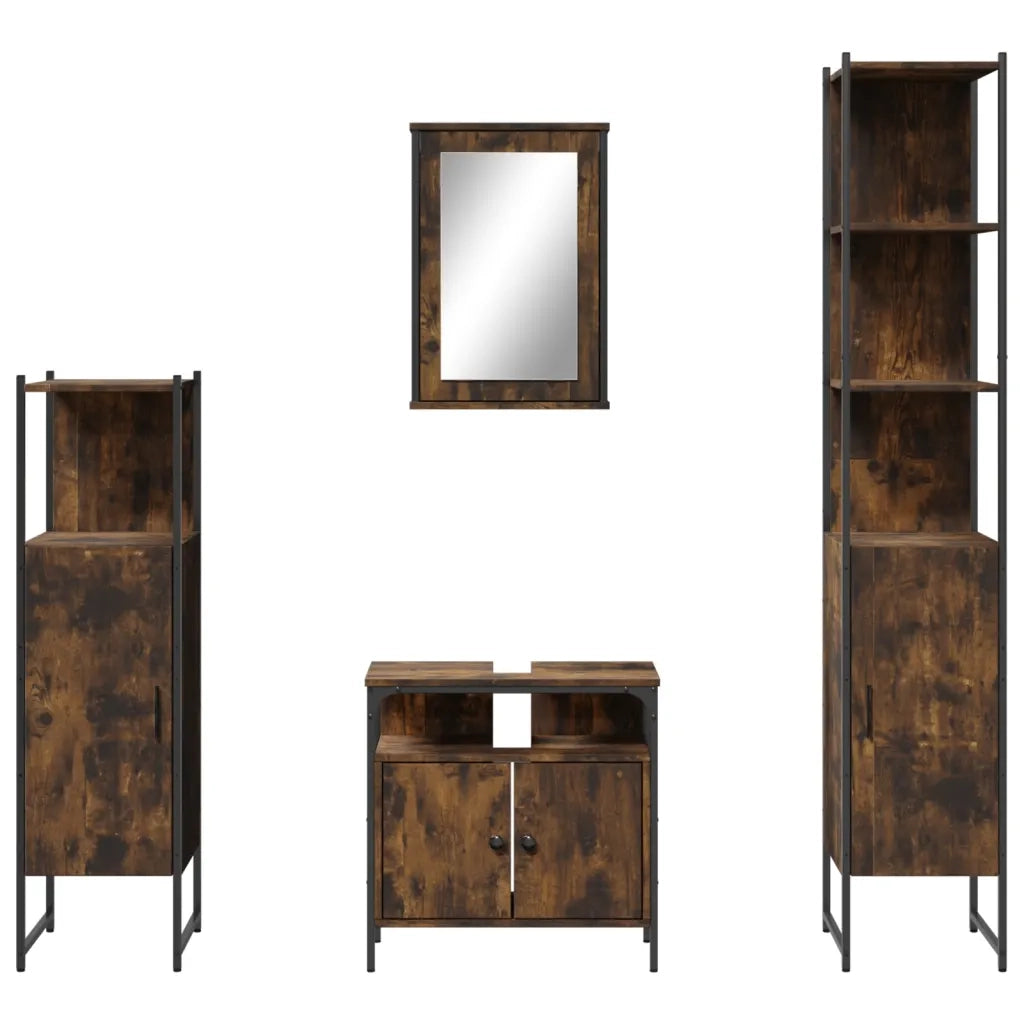 Set Mobili da Bagno | Armadio da bagno 4 pz Rovere Fumo in Legno Multistrato