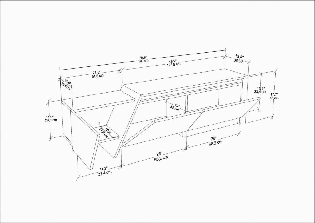 Porta TV in legno "Zonas" - 180 x 35 x 28 cm - Bianco