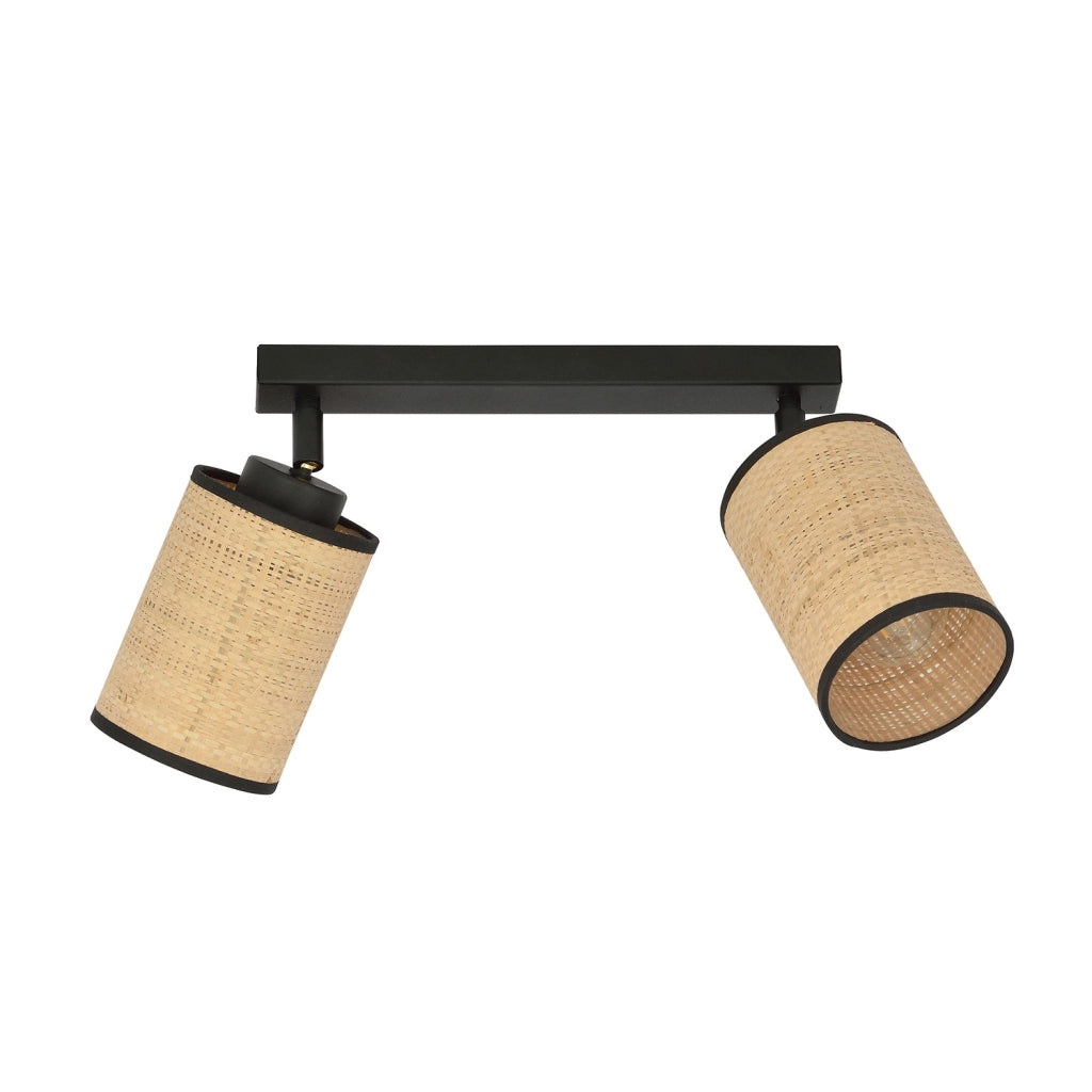 Plafoniera Spot 2 Luci Bronx In Acciaio Nero E Rattan Paralumi Regolabili