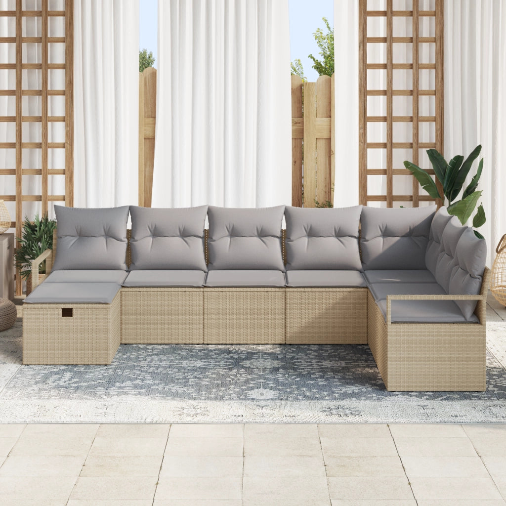 Set di divani da giardino a 8 pezzi con cuscini beige in poly rattan