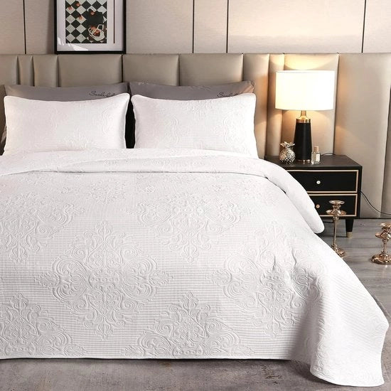 Bedsprei Bianco 220x240 cm – Disegno Vintage – Inclusi 2 Copri Orizzontali