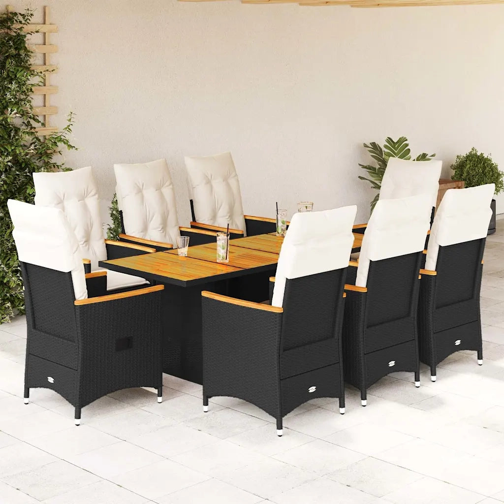 vidaXL Set da Pranzo da Giardino 9 pz con Cuscini Nero in Polyrattan