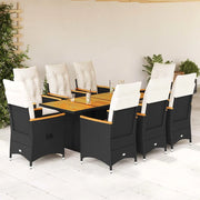 vidaXL Set da Pranzo da Giardino 9 pz con Cuscini Nero in Polyrattan