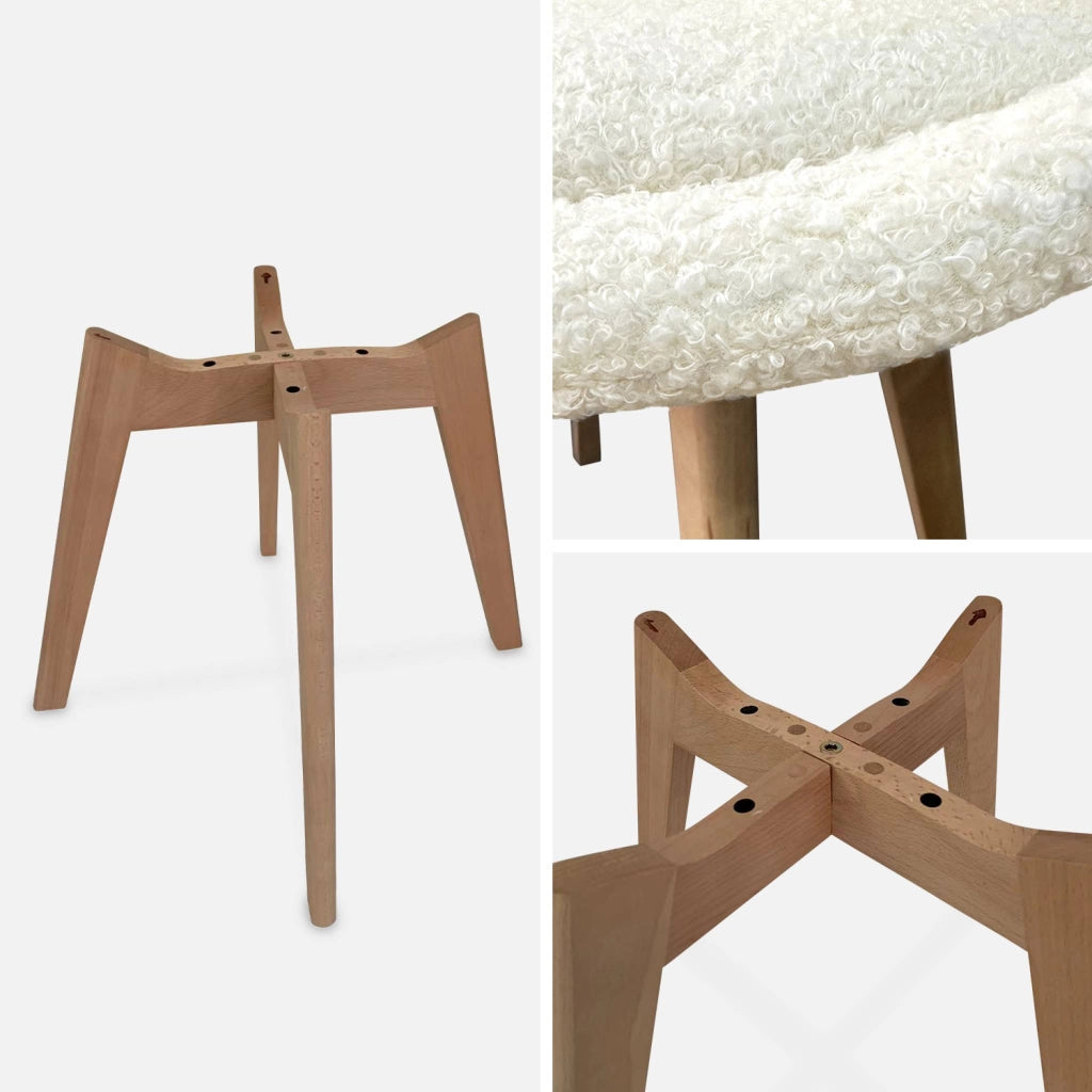 Set 4 sedie scandinave bouclé e gambe in legno, bianco